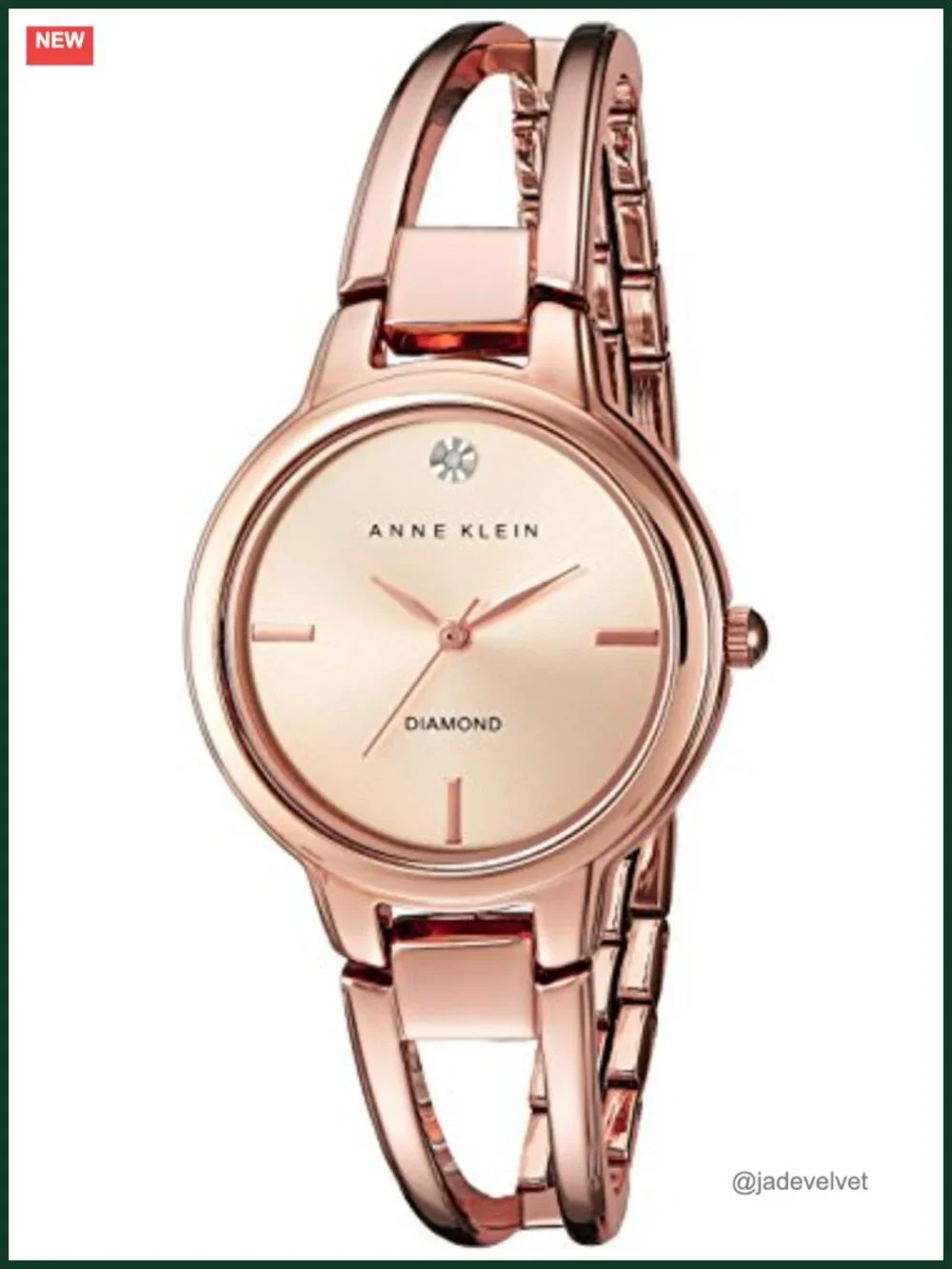 Women's Rose Gold Bangle Watch with Genuine Diamond, Japanese Quartz, Water
